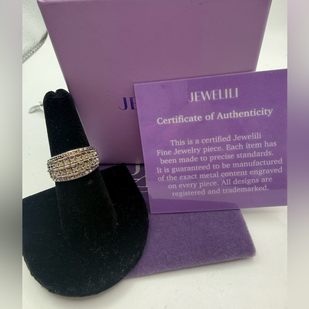 JEWELILI Sterling Silver Diamond Cluster Wide Band Ring NWT Size 6.25